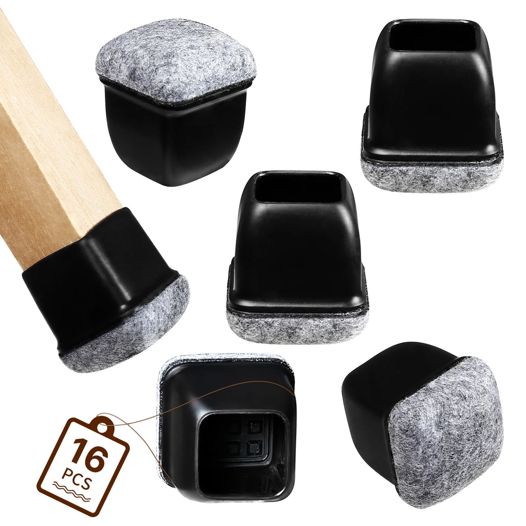 16PCS Black Silicone Chair Leg Floor Protectors with Wrapped Felt Bar Stool Chair Leg Caps Furniture Leg Feet Protection Cover