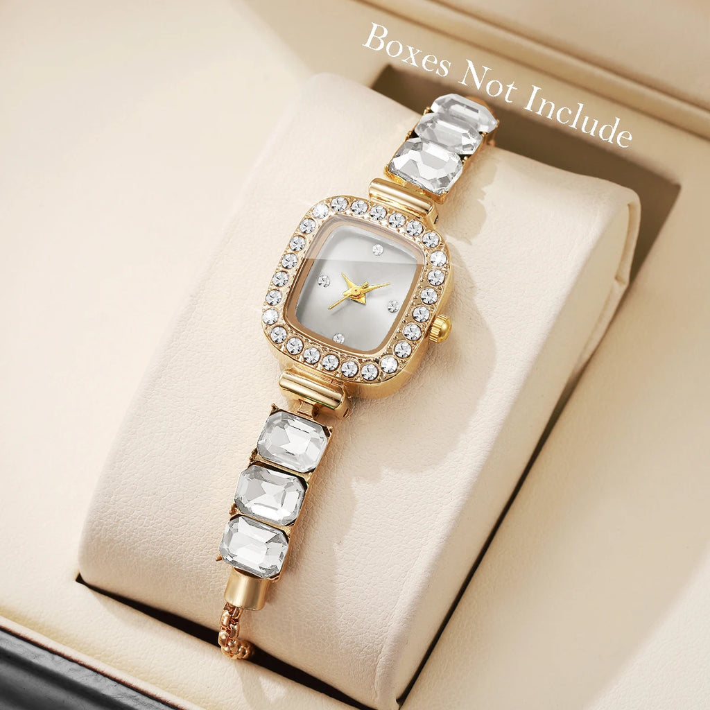 Elegant Square Women Watches Fashion Rhinestone Bracelet Strap Ladies Quartz Wristwatch Reloj Mujer Girls Clock (Without Box)