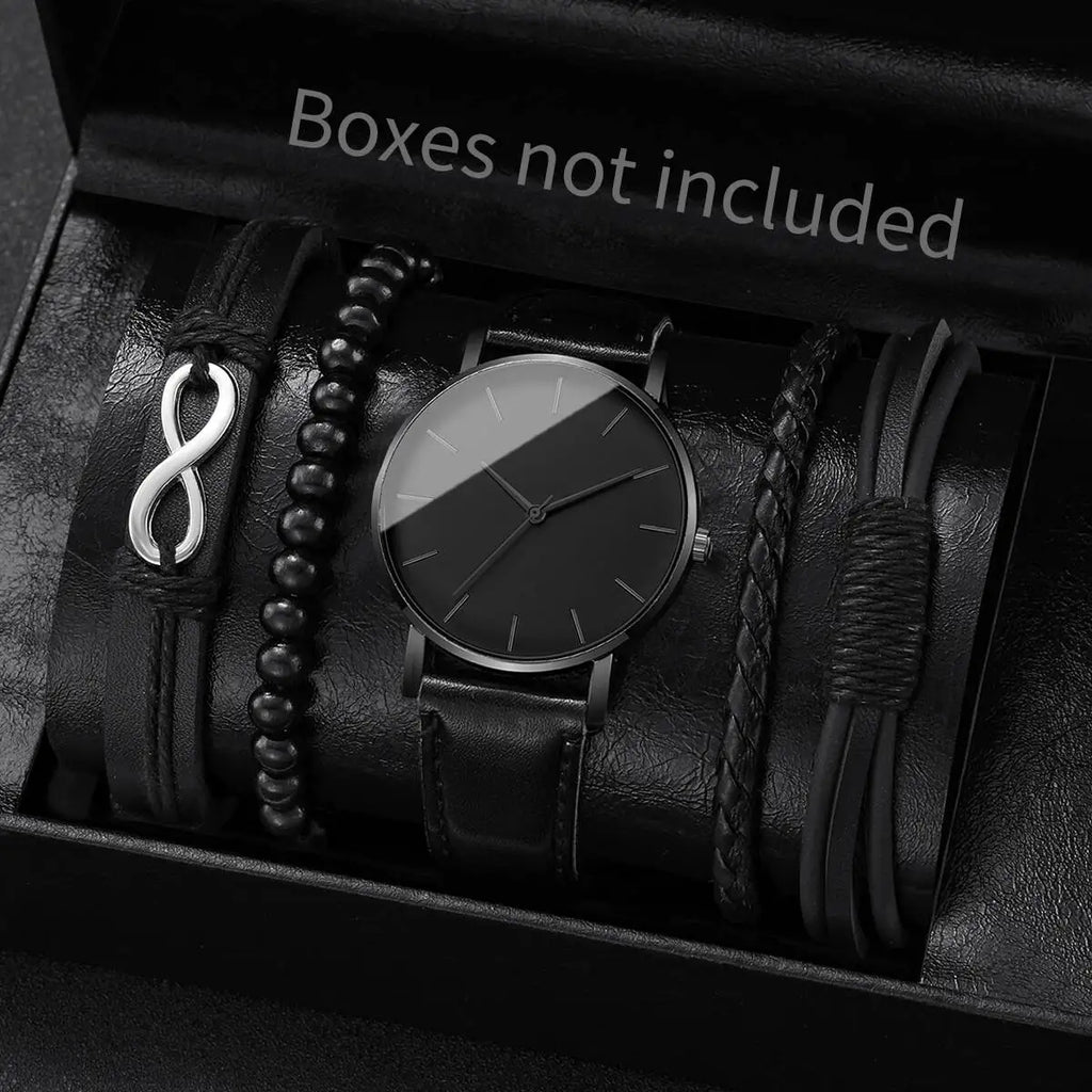 4/5PCS Fashion Leather Strap Men Business Watches Casual Mens Quartz Watch Vintage Bracelets Set Reloj Hombre（Without Box）