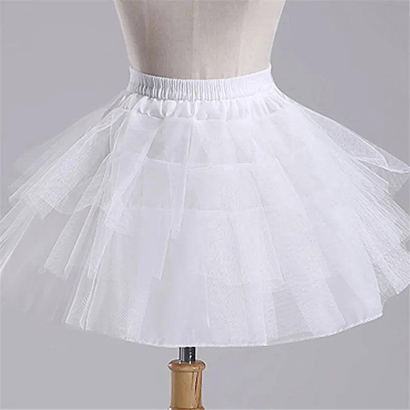 Girls Crinoline Petticoat with Hoop Under Skirt Short White Underskirt A-line Ball Gown Petticoats