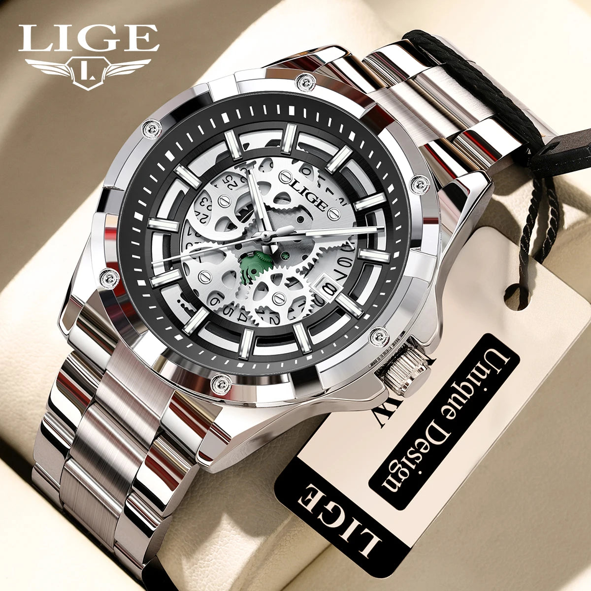 LIGE Business Men's Watches Waterproof Calendar Luminous Fashion Quartz Watch For Man Stainless Steel Male Clock Reloj Hombre