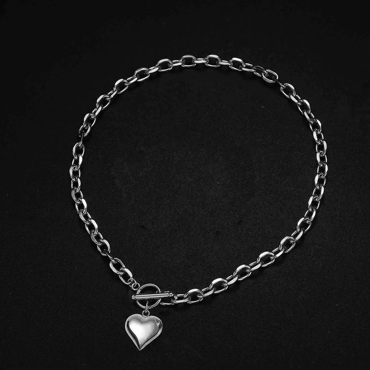 New Design Stainless Steel Puffy Heart Pendant Necklaces For Women Toggle Choker Necklaces Fashion Jewelry