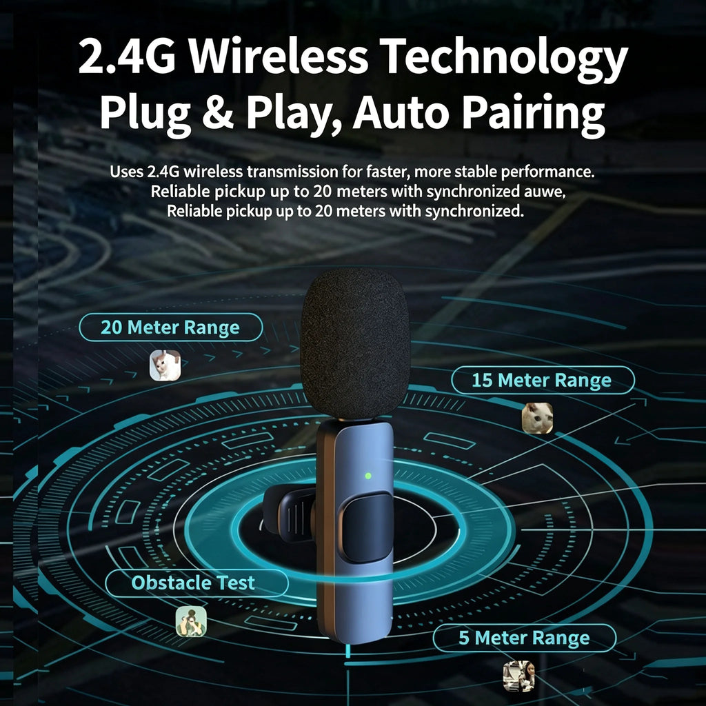 KEBIDUMEI Wireless Lavalier Microphone for Smartphones Computers Cameras Noise Reduction Collar Microphone Type-C Port Adapter