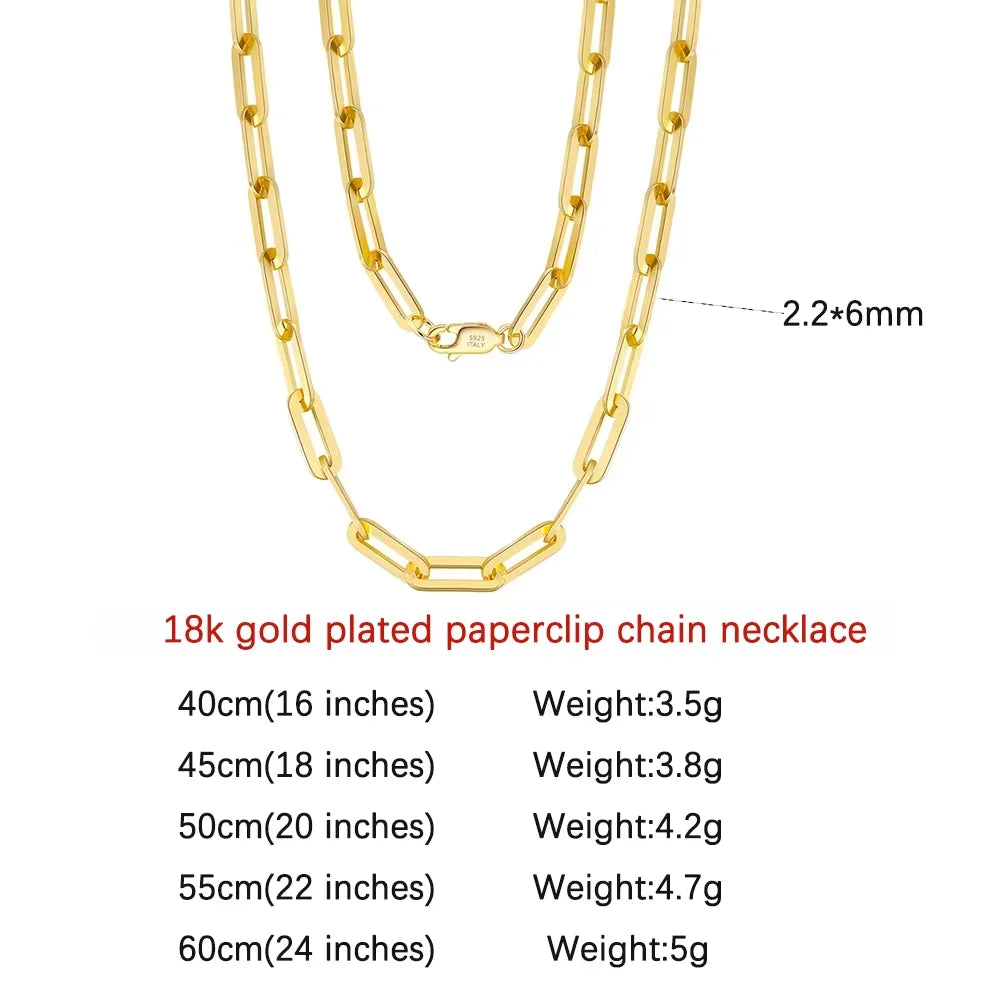 ORSA JEWELS 14K Gold Plated Genuine 925 Sterling Silver Paperclip Neck Chain 6/9.3/12mm Link Necklace for Women Men Jewelry SC39