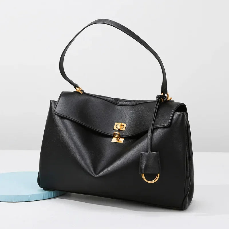 Minimalist Luxury Korean Soft Leather Flap Bag Women Detachable Crossbody Strap Large Capacity Office Daily Commuter Hand Purse