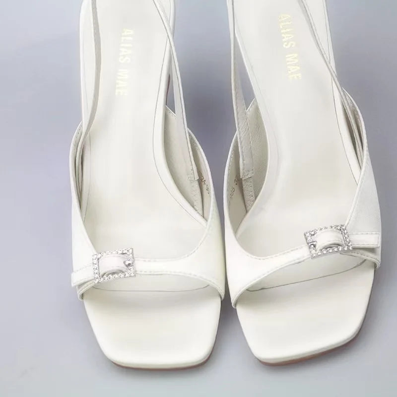 ALIAS MAE 2024 Summer New Silk Fine Heel with Diamond Buckle Women's Outdoor Street Photography Exquisite Versatile High Heels