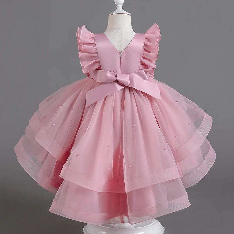 8311 Girls' Dress Summer Small Flying Sleeves Trailing Mesh Ponchy Princess Sweet Bean Sand Long