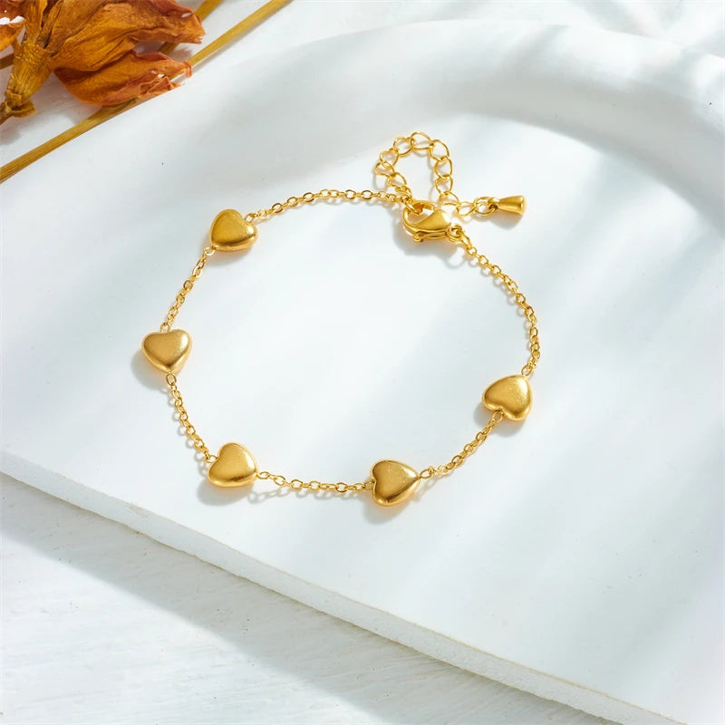 DIEYURO 316L Stainless Steel Gold Color Heart Love Bracelet For Women Girl Fashion Bangles Rust-proof Jewelry Lady Holiday Gift