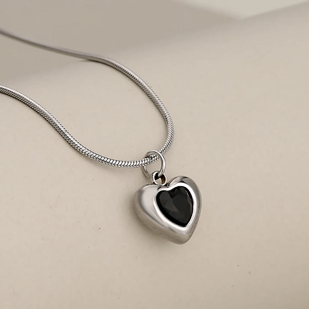 316L Stainless Steel Heart Pendant Necklace For Women Snake Chain Red Heart Zirconia Necklace Waterproof Fashion Jewelry Gift