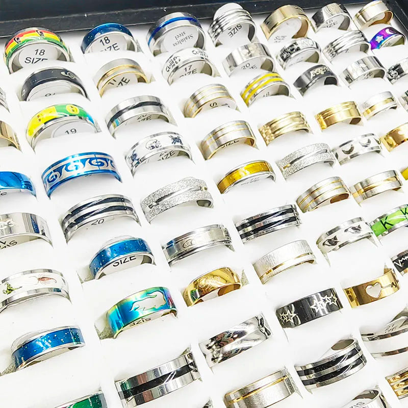 20pcs/Lot New Fashion Mix Style Stainless Steel Finger Rings for Women Men Hot Rock Wide Personality Party Bar Joint Ring Boy