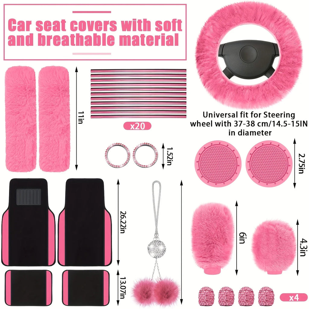 47 Car Seat Cover Full Set Car Accessories Car Seat Covers For Car Front Rear Seat Cover Fluffy Steering Wheel Cover Seat Belt Automotive Floor Mats Car Air Conditioner Decoration Strip