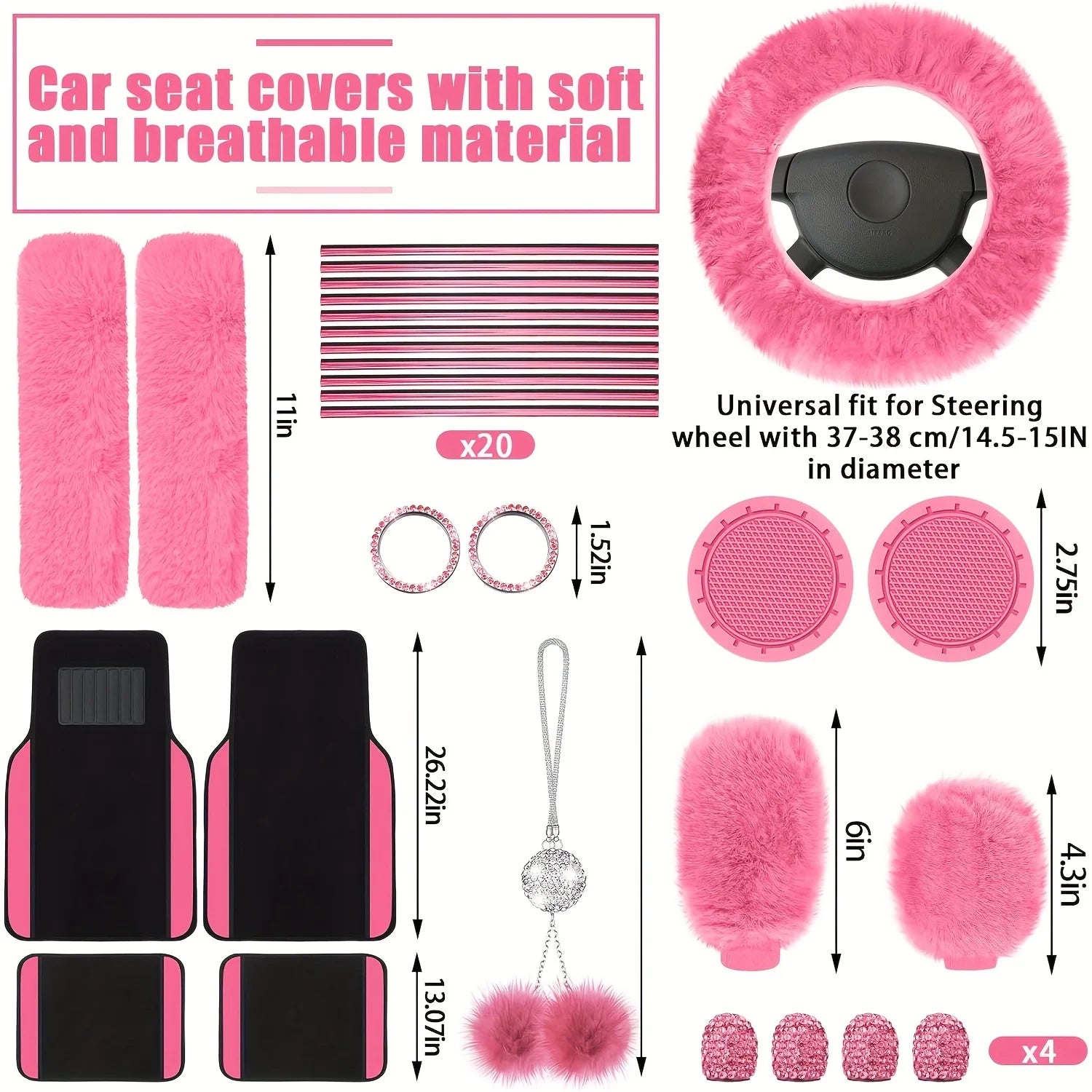 47 Car Seat Cover Full Set Car Accessories Car Seat Covers For Car Front Rear Seat Cover Fluffy Steering Wheel Cover Seat Belt Automotive Floor Mats Car Air Conditioner Decoration Strip