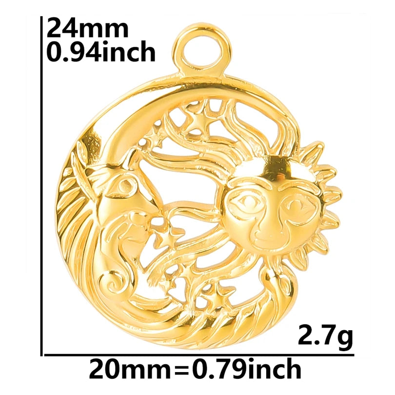 10pcs/lot Stainless Steel Crescent Moon Sun Pendants Moon Girl Friendship Mushroom Forest Charms Jewelry Making Findings No Fade