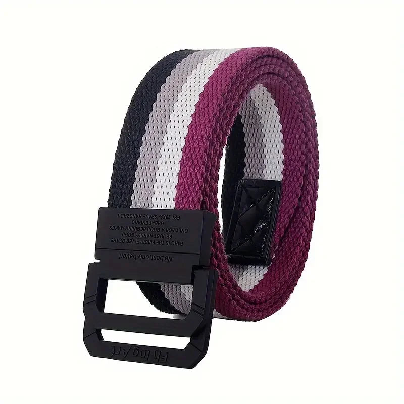 Seven Color Double Ring Buckle Rainbow Canvas Belt For Women Men, Casual Pants Belt