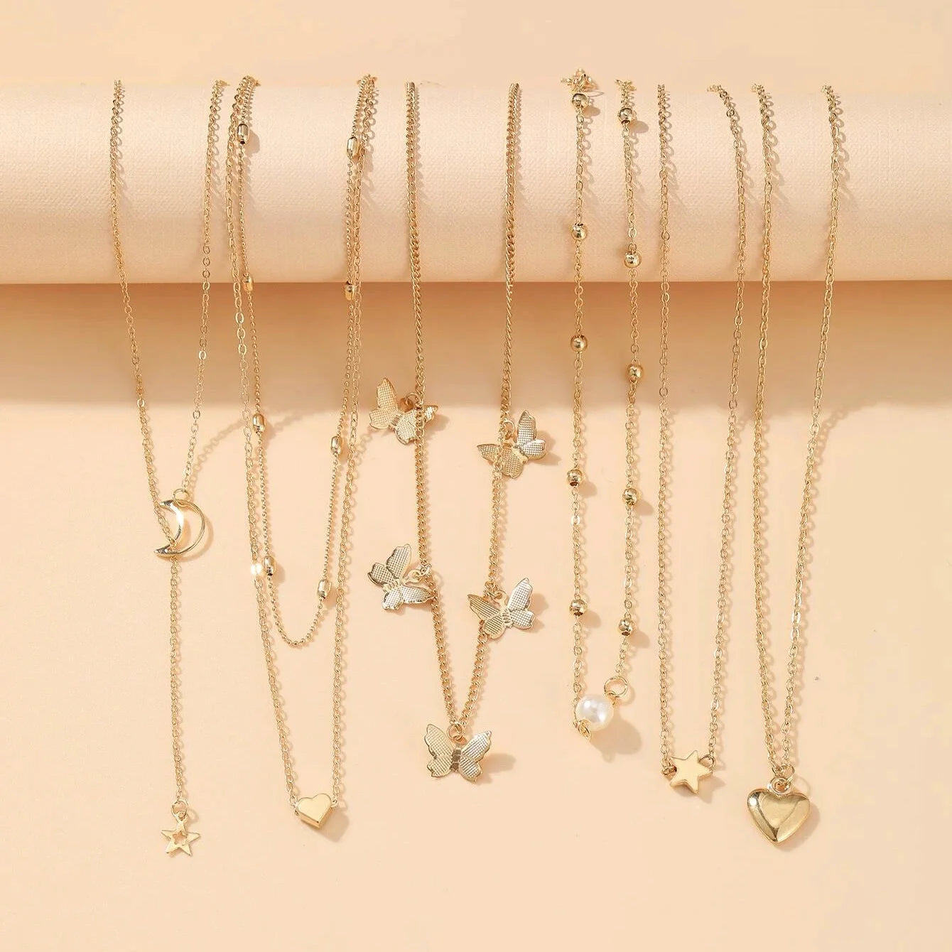 68 Pcs Boho Chic Jewelry Set Vintage Heart Pearl Zircon Butterfly Pendant Earrings Ring Necklace For Women Daily Wear Gifts 2024