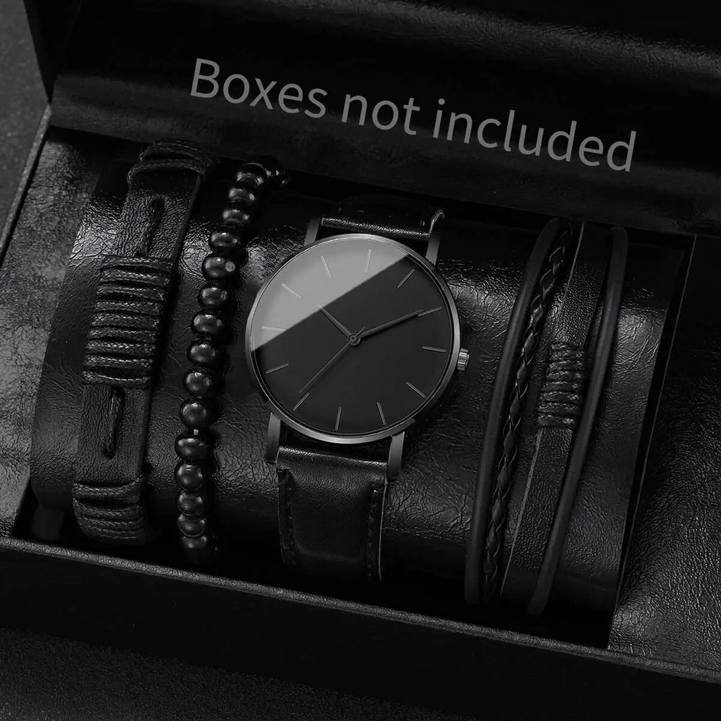 4/5PCS Fashion Leather Strap Men Business Watches Casual Mens Quartz Watch Vintage Bracelets Set Reloj Hombre（Without Box）
