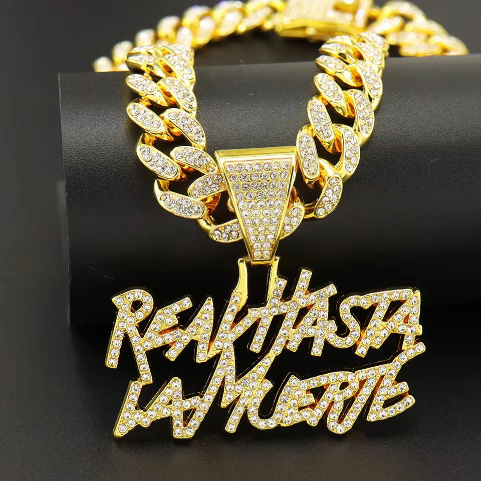 ZAKOL Hip Hop Letter Pendant Necklace for Women Men Shiny Rhinestones 13MM Cuban Chain Necklaces Fashion Jewelry Gifts