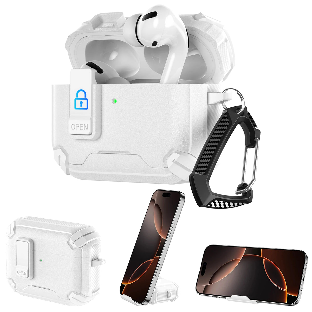 New Security Lock Case For AirPods Pro 3 Pro2 Pro 4 Cover TPU PC Phone Stand Design Protective Cases Fundas Earphone Accessories