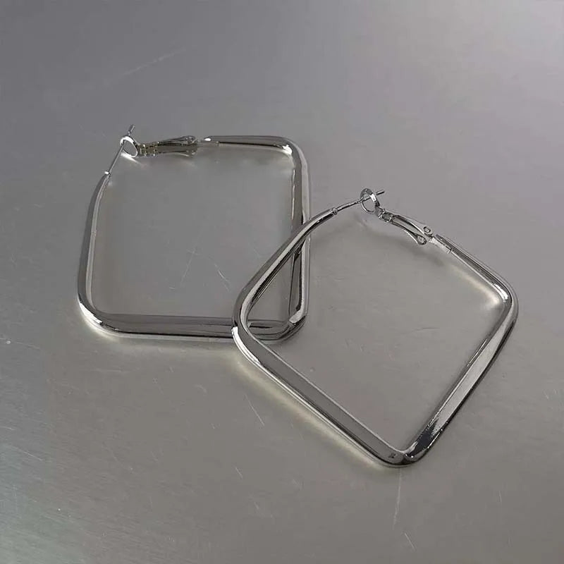 2026 Fashion Gold Color Big Square Hoop Earrings For Women Exaggerated Metal Geometric Irregular Circle Earrings Jewelry