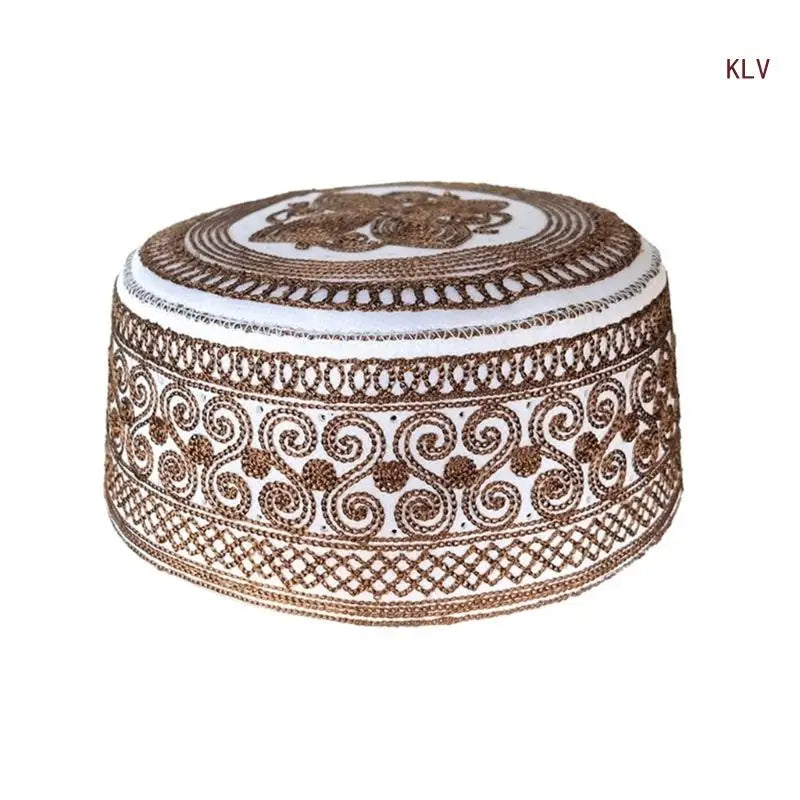 Cotton Embroidery Turban Hat for Men Breathable Islamic Kufi Prayer Hat EID RamadanHijabs Beanie Cap Arabian Skull Hat