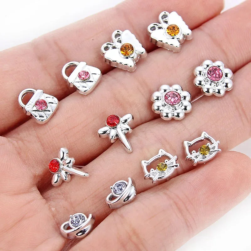 36pairs/set Silver Color Flower Stud Earring Set For Women Girl Crystal Bear Animals Earrings Jewelry Gift Mix Styles