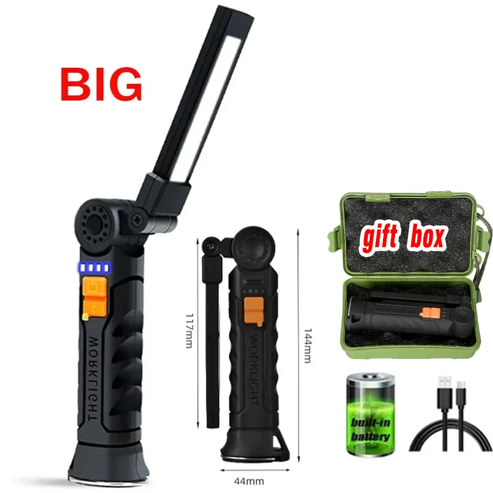 1pc COB LED Work Light Dimmable USB Rechargeable LED Flashlight Inspection Lamp With Magnet&Hook 14500/18650 Battery Torch Light