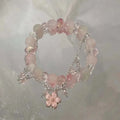 Korean Pink Crystal Flowers Butterfly Pendant Beaded Bracelet For Women Sweet Beaded Chain Bracelet Jewelry Gifts