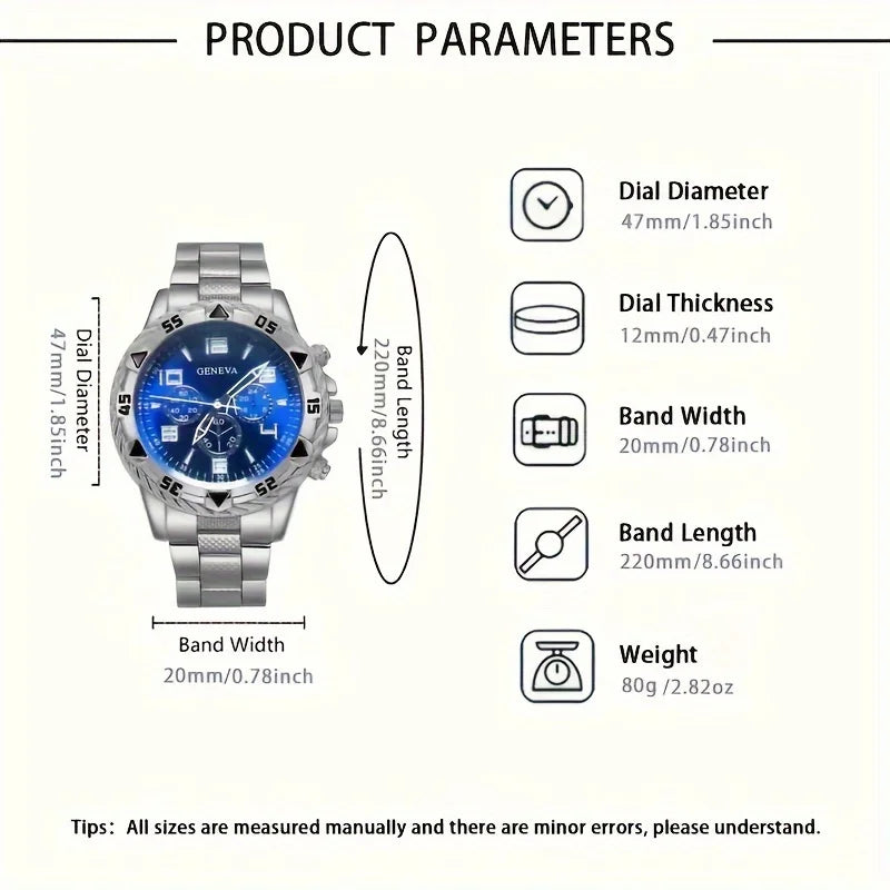 4pcs/1pcs fashionable men's quartz watch - stainless steel strap, round zinc alloy case, electronic sports