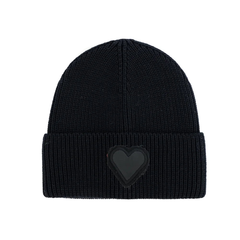 Winter Cotton Knitted Beanies Leather Heart Outdoor Hat Children Hats Personality Table hats girl hat boy hat