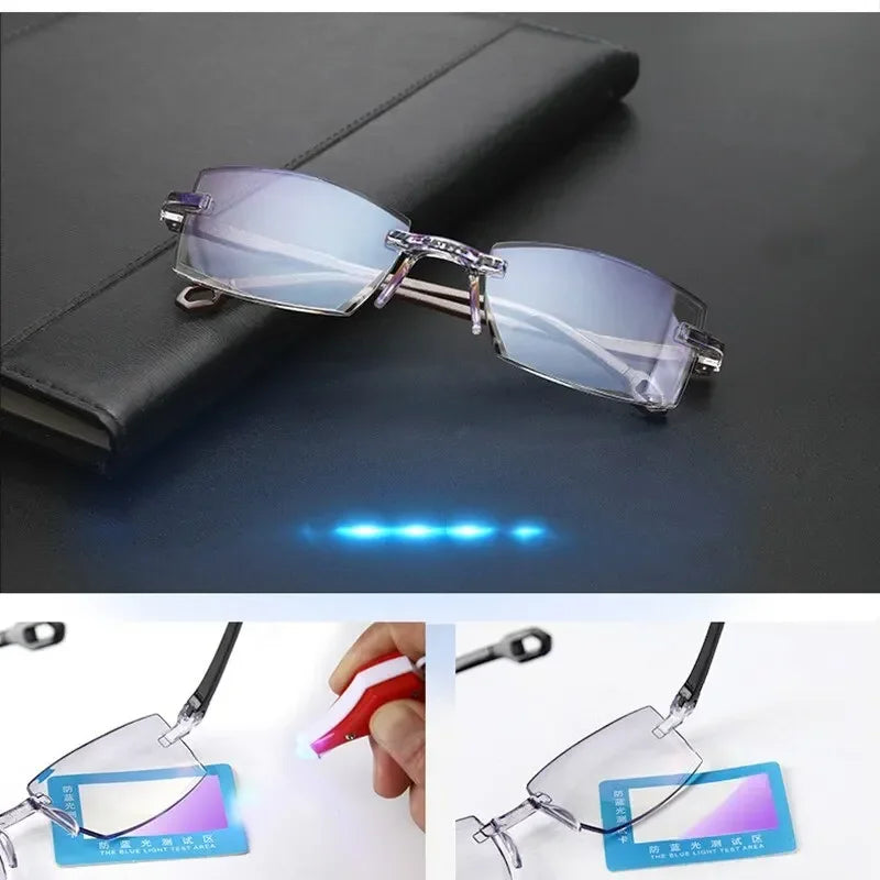 2 Pairs of Frameless Anti Blue Light Reading Glasses, Lightweight and Fatigue Resistant for Middle-Aged and Elderly People