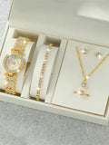 6-piece exquisite and versatile women's watch set, fashionable quartz watch, casual steel strip watch, women's watch set