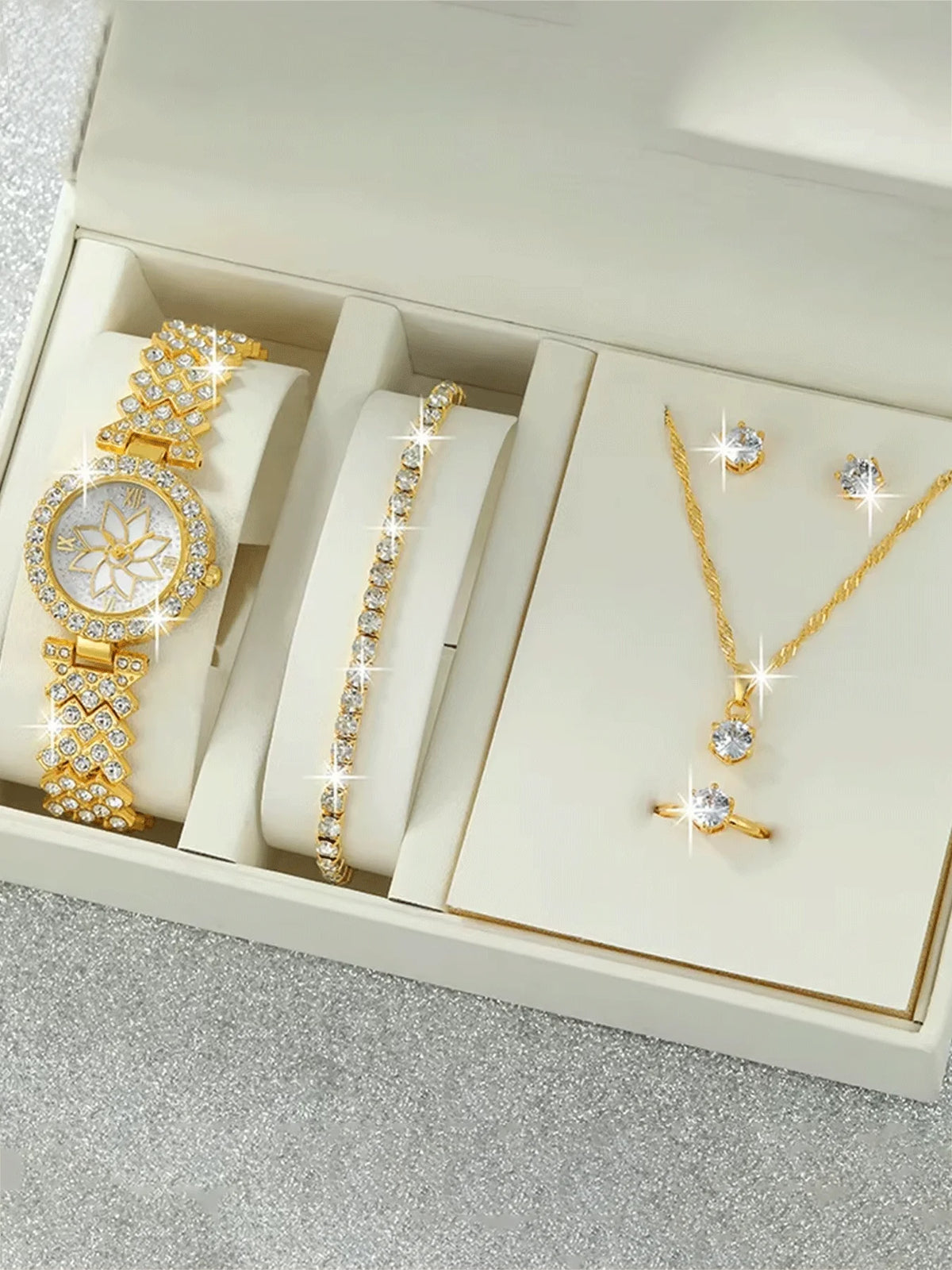 6-piece exquisite and versatile women's watch set, fashionable quartz watch, casual steel strip watch, women's watch set