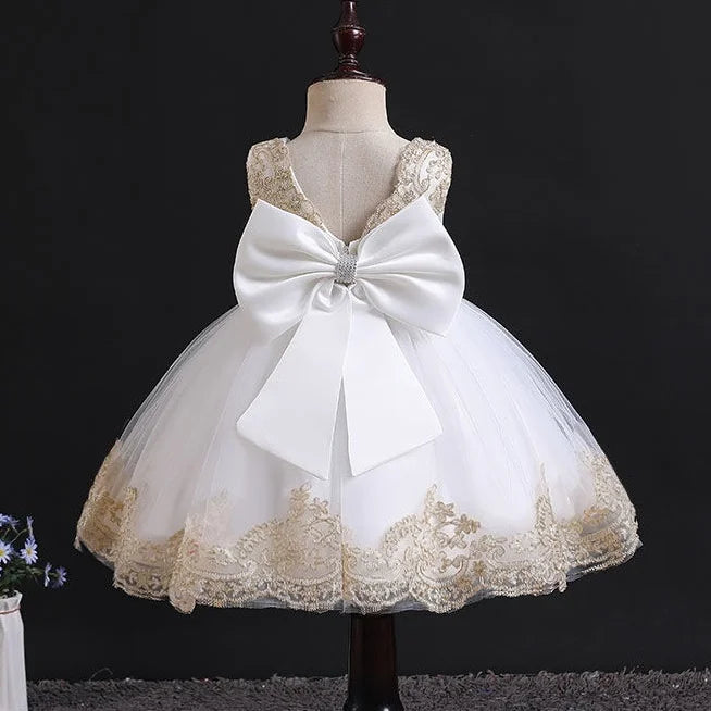 Girl's Dress 2025 New Girl's Embroidered Bow Princess Dress Fashion Open Back Mesh Dress Banquet Performance Evening Dress