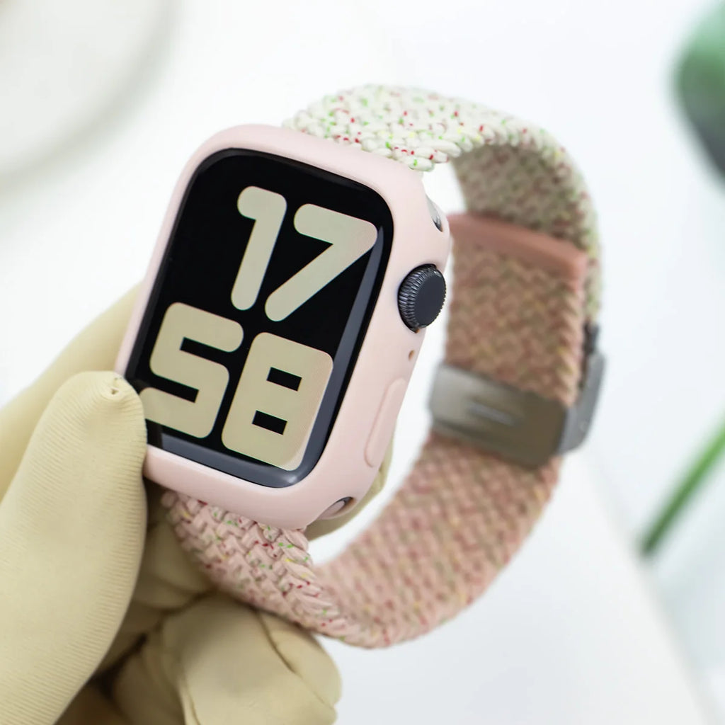 Korean Cute Braied Strap + Case For Apple Watch Band 49mm 41mm 45 44 38 42 Nylon Bracelet For iWatch Series 9 8 7 6 5 4 3 SE 40