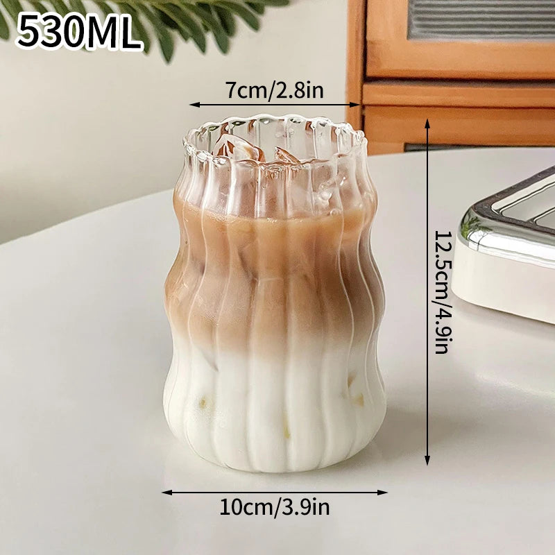 Transparent Coffee Cup, Japanese Style Glass Cup, Layered Cocktail Dessert Display Cup, Breakfast Milk Cup, 300ml Cold Drink Cup