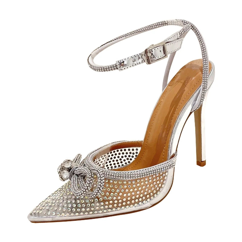 Eilyken PVC Transparent Silver CRYSTAL Women Pumps Fashion Ankle Strap Bridal Thin High Heels Spring Autumn Wedding Party Shoes