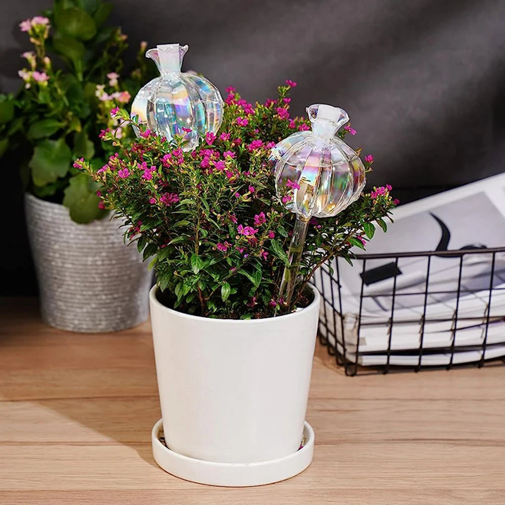2PCS Pomegranate Flower Watering Machine Glass Creative Modeling Watering Machine Pot Lazy Watering Machine