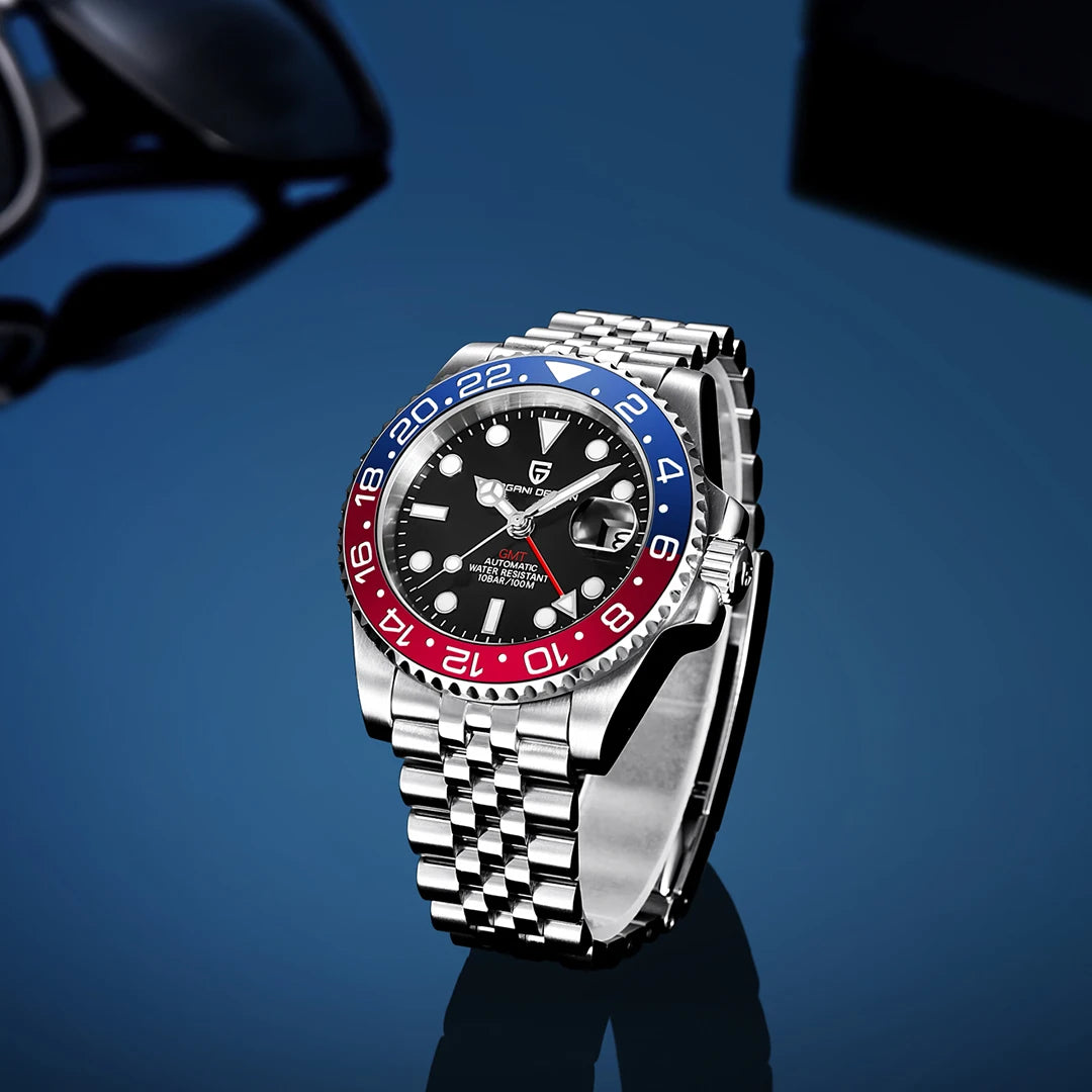 PAGANI DESIGN PD-1662 Luxury GMT Men Mechanical Wristwatch Sapphire Glass Stainless Steel 100M Waterproof Automatic Watches