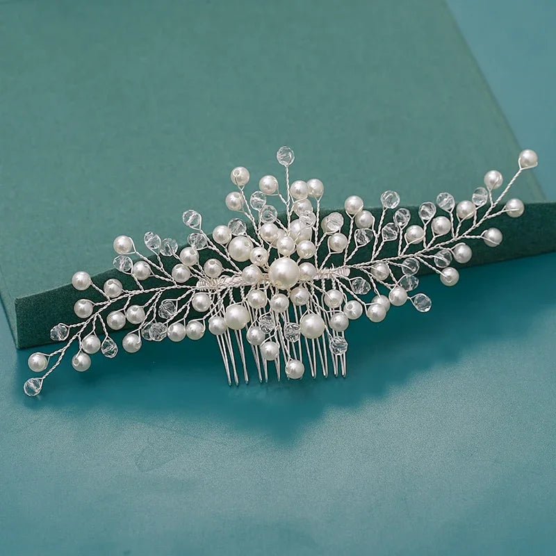 Wedding Crystal Pearls Hair Combs Handmade Hair Jewelry Bridal Headpiece Girls Headdress Women Hairpins Elegant Women Tiara