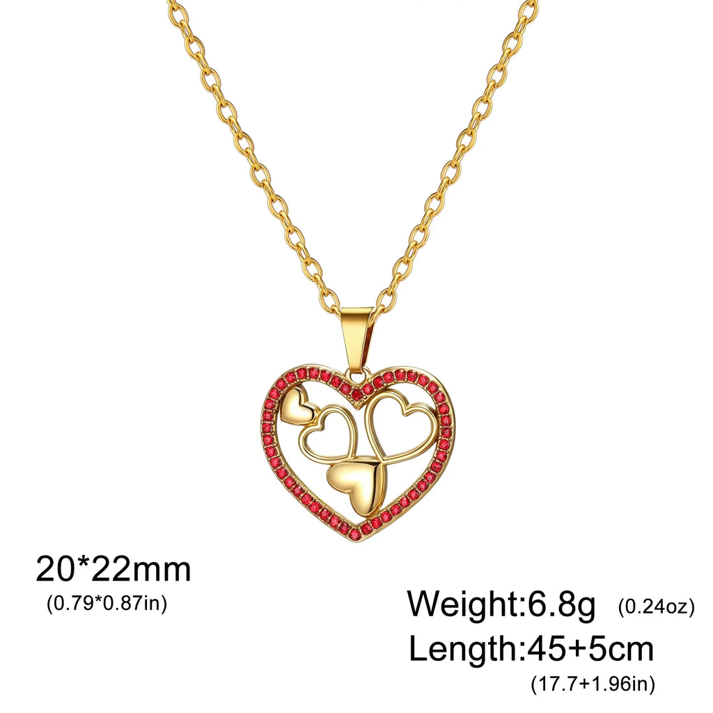 Skyrim Sweet Love Heart Zircon Pendant Necklace Stainless Steel Gold Color Minimalist Choker Fashion Jewelry Birthday Gift
