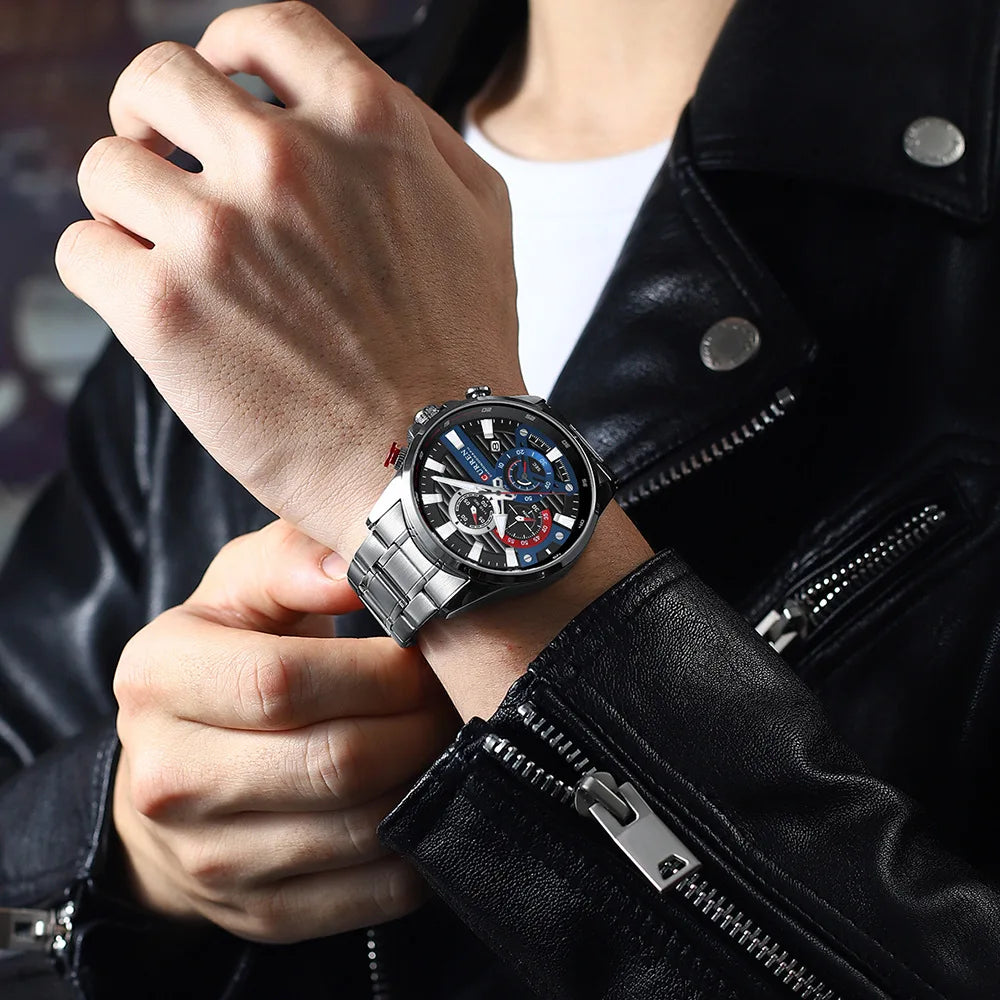 Gurren 8415 Men's Minimalist Six-hand Quartz Watch, Water-resistant Calendar Business Wristwatch