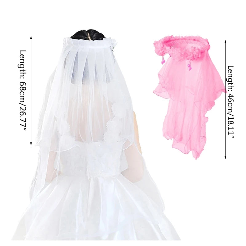 Flower Girls Lace Floral Headpiece Wedding Tulle Veil Headdress Festivals Holiday Photo Props