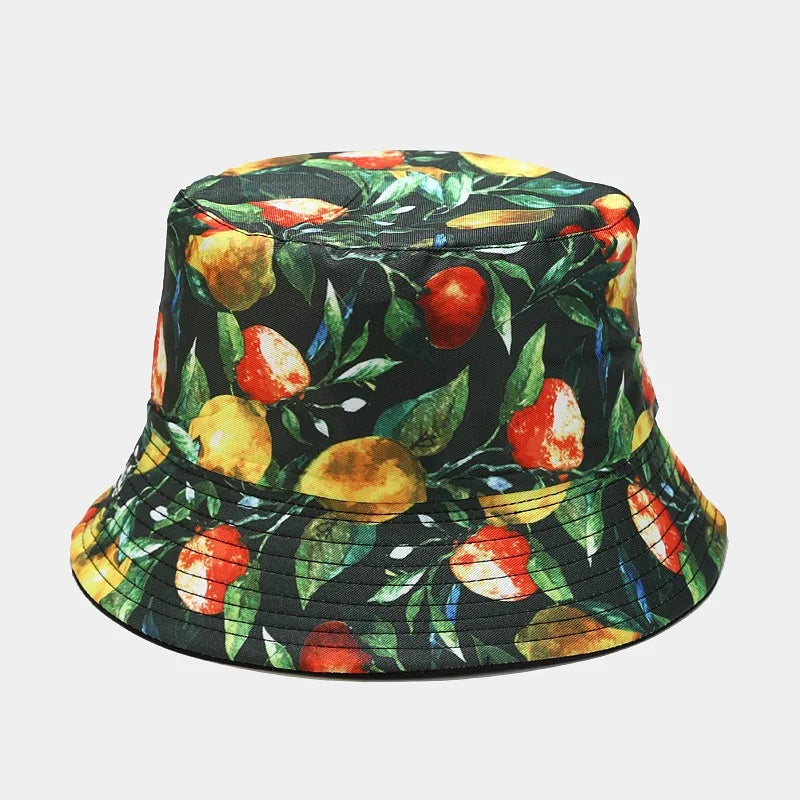 New Creative Fruit Pattern Fisherman's Hat Unisexdouble Sided Bucket Cap Uv Protection Panama Sun Caps for Girls Beach Hats