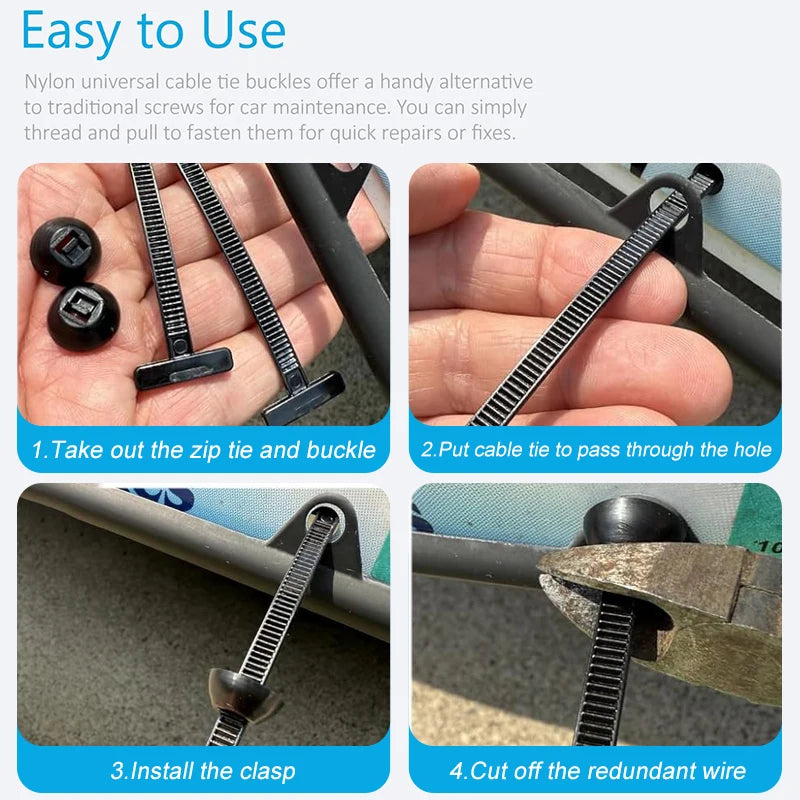 Universal Self-locking Nylon Cable Tie Buckle Auto Fastener Screw Replacement Car Daily Repair Fastening Strap Management Tools