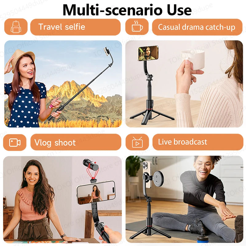 TOKQI Tripod Magnetic Phone Holder Extendable Selfie Stick for Smartphone Shooting Vlog with Wireless Bluetooth Remote Control