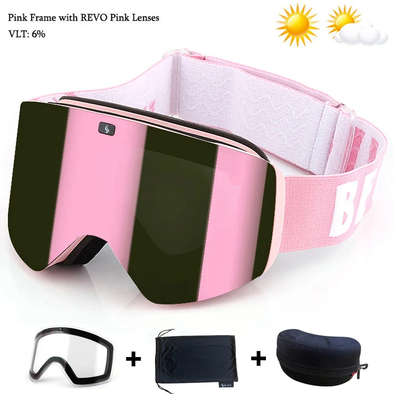 Magnetic Lens Ski Goggles Double Layer Polarized Lens Skiing Anti-fog Snowboard Goggles Men Clear Lens Ski Glasses Eyewear