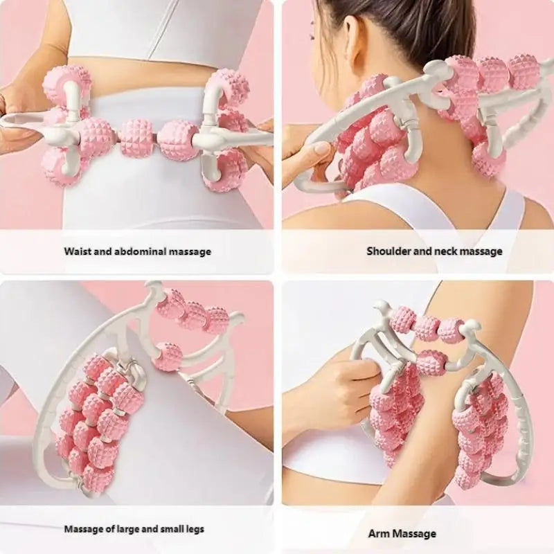 360° Rotatable Muscle Roller With 20 Rolling Wheels Circular Leg Clamp Massage Tool Portable Body Relax Gear for Neck Arm Leg