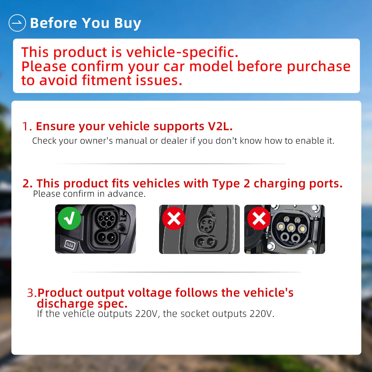 EVqiaoyi Type2 V2L Discharger with Power-Off Button 16A MG BYD Vehicle-to-Load Plug for Brazilian New Energy Vehicles