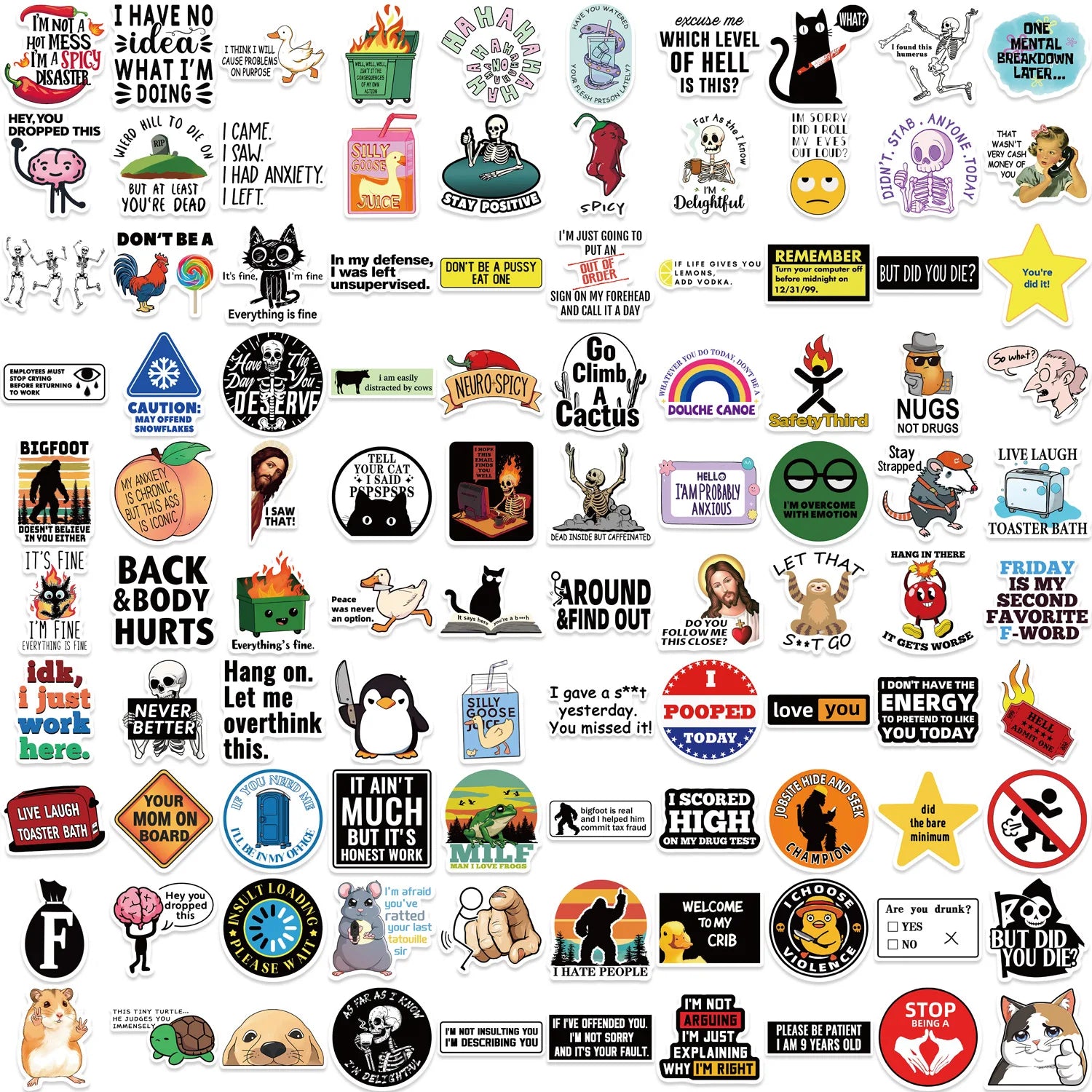 100Pcs Fun Prank Meme Stickers Decorate Guitar Notebook Luggage DIY Waterproof Stationary Stickers