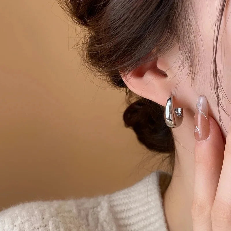 Punk Oval Hoop Earrings with Geometric Ear Buckle Minimalist U-Shaped Design for Daily Wear Fashionable Metal Accessory